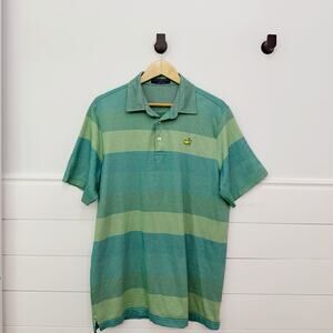 Men’s Masters Golf Polo Clubhouse Collection Made In Italy Green Stripe Shirt L